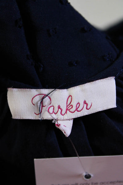 Parker Womens V-Neck Long Sleeve Pullover Cold Shoulder Blouse Top Navy Size S