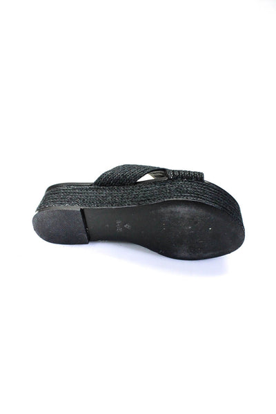 Raye Womens Leather Braided Raffia Double Strap Platform Sandals Black Size 7