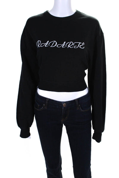 Rodarte Womens Embroidered Long Sleeved Cropped Sweatshirt Black White Size S