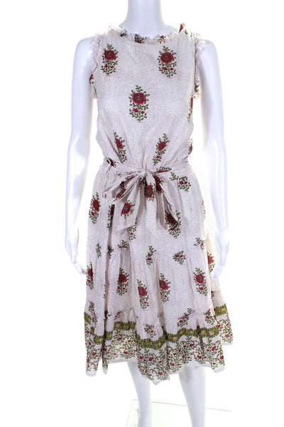 Roller Rabbit Womens Cotton Floral Print Belted Sleeveless Dress White Size S