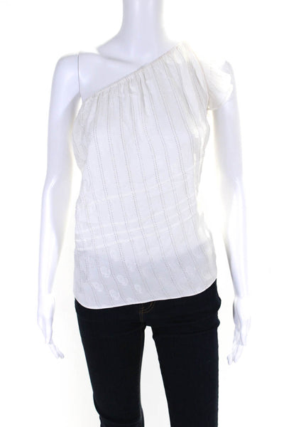 Isabel Marant Womens Metallic Striped One Shoulder Blouse Top White Size 36
