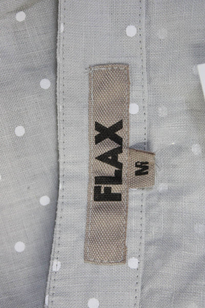 Flax Womens Linen Polka Dot Short Sleeve Button Up Blouse Top Blue Size M