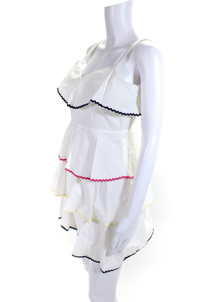 Wayf Womens Cotton Ribbon Trimmed Tiered Ruffled A-Line Dress White Size S