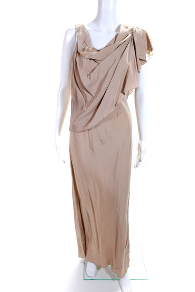 Gryphon New York Womens Draped Shoulder Sleeveless Maxi Dress Beige Size XS