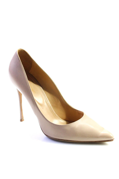 Sergio Rossi Womens Stiletto Pointed Toe Pumps Nude Leather Size 39