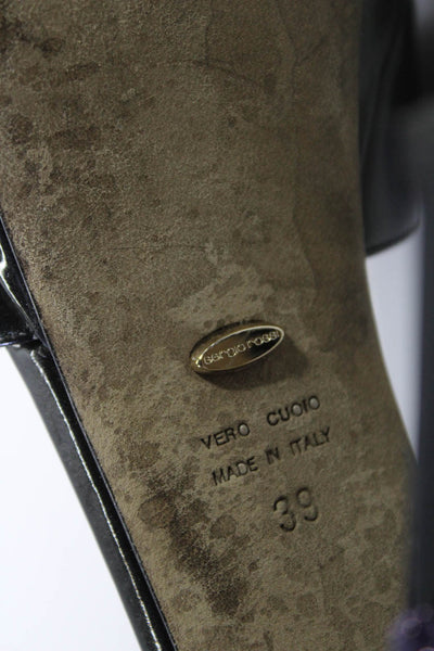 Sergio Rossi Womens Block Heel Platform Ankle Strap Sandal Black Patent Size 39