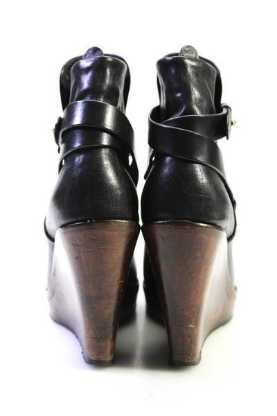 Rag & Bone Womens Slip On Wedge Heel Platform Booties Black Leather Size 9.5