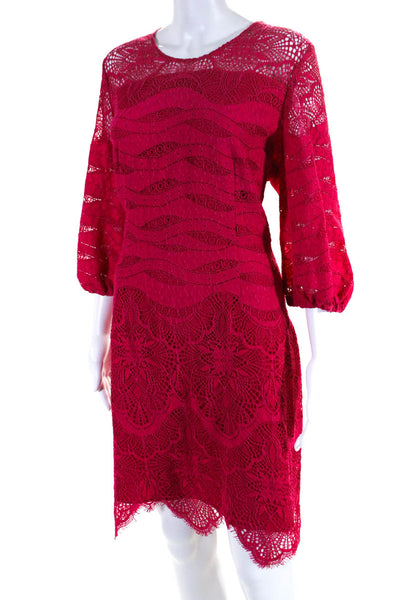 Twinset Womens Fuschia Floral Lace Crew Neck 3/4 Sleeve Lined Shift Dress Size50
