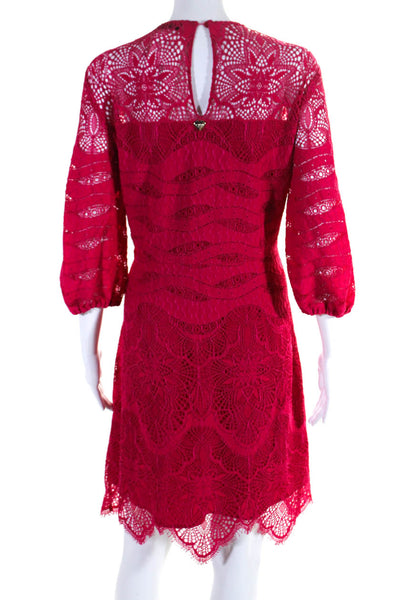 Twinset Womens Fuschia Floral Lace Crew Neck 3/4 Sleeve Lined Shift Dress Size50