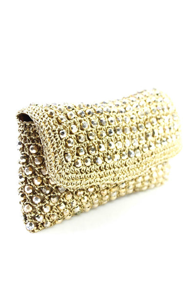 Lancel Womens Gold Beaded Flap Small Clutch Bag Handbag