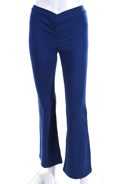 Miaou Womens Ruched High Waist Ponte Flare Knit Pants Blue Size Small
