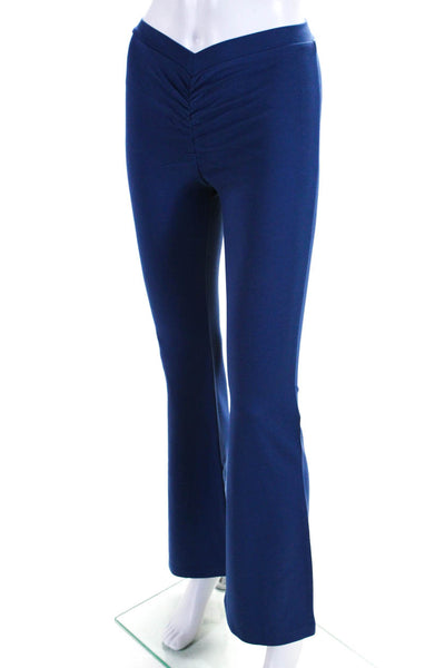 Miaou Womens Ruched High Waist Ponte Flare Knit Pants Blue Size Small