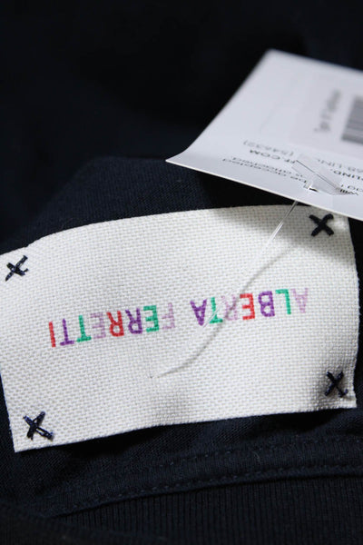 Alberta Ferretti Womens Saturday Embroidered Short Sleeve Tee Shirt Navy Small