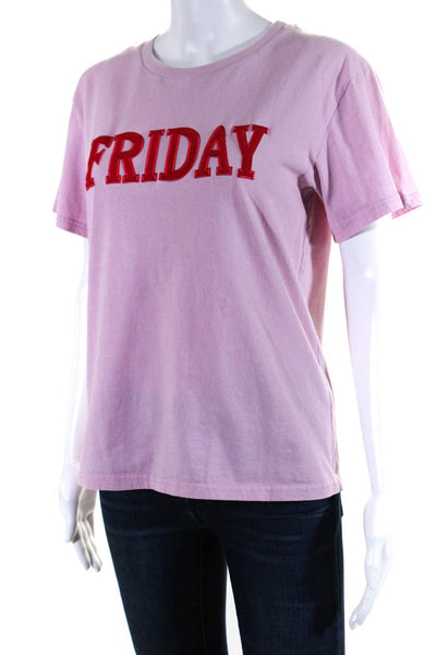 Alberta Ferretti Womens Friday Embroidered Short Sleeve Tee Shirt Red Pink Small