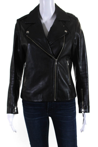 Sandro Womens Asymmetrical Zip Leather Moto Jacket Black Size 2
