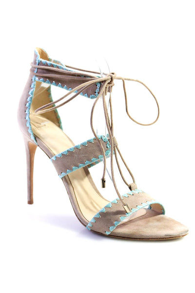 Alexandre Birman Womens Raffia Whipstitch Lace Up Sandals Beige Blue Size 40 10