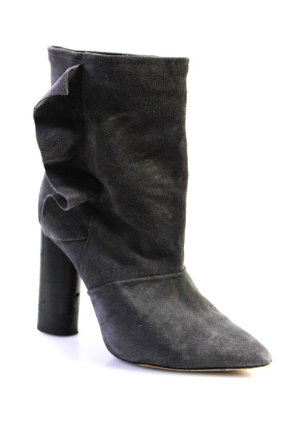 IRO Womens Point Toe Block Heel Slouch Ruffle Ankle Boots Gray Suede Size 40 10