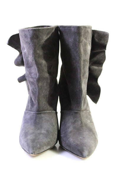 IRO Womens Point Toe Block Heel Slouch Ruffle Ankle Boots Gray Suede Size 40 10