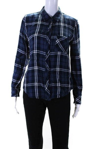 Rails Womens Hunter Metallic Plaid Button Up Flannel Shirt Blue Size Medium