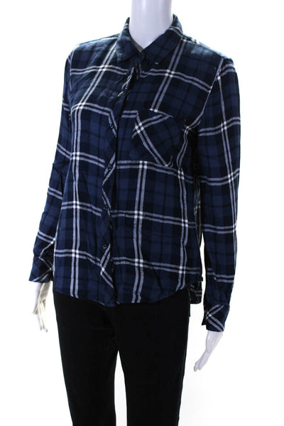 Rails Womens Hunter Metallic Plaid Button Up Flannel Shirt Blue Size Medium