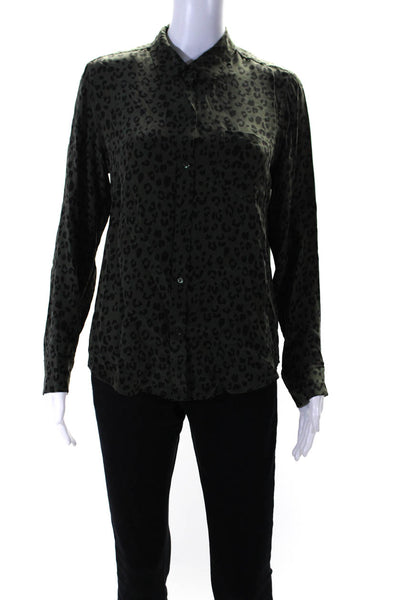 Rails Womens Leopard Print Long Sleeve Button Up Shirt Blouse Green Silk Small