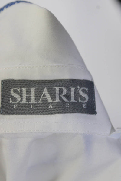 Sharis Place Womens Crochet Piping Long Sleeve Shirt Blouse Blue White IT 40