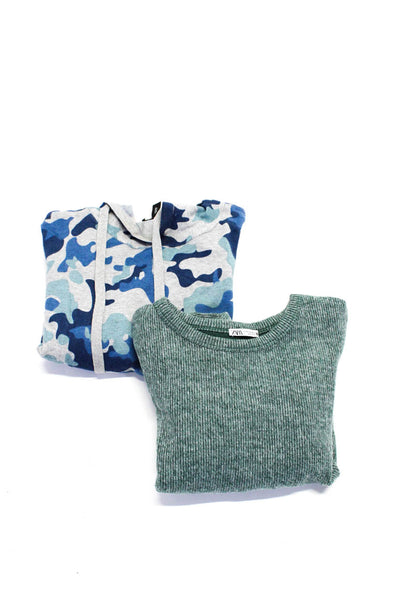 Aqua Zara Womens Camo Chenille Hoodie Sweater Blue Green XS Medium Lot 2