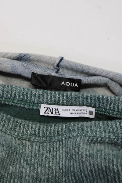Aqua Zara Womens Camo Chenille Hoodie Sweater Blue Green XS Medium Lot 2