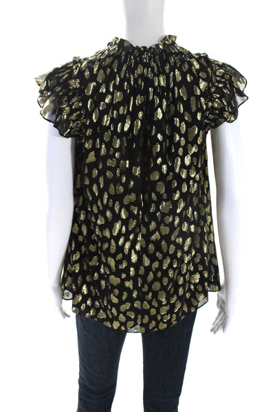 Rebecca Taylor Womens Metallic Spotted Short Sleeve Blouse Top Black Size L