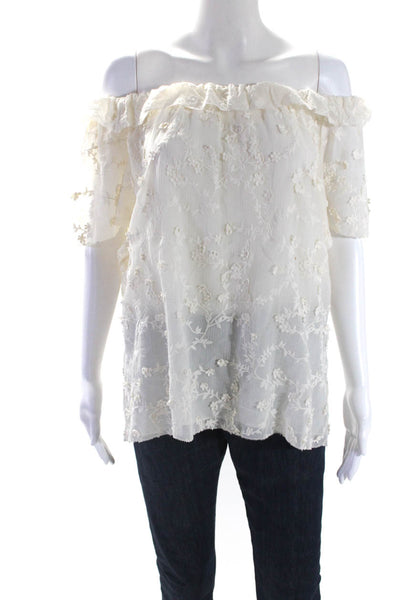 Rebecca Taylor Womens Cotton Blend Embroidered Floral Blouse Top Beige Size 12