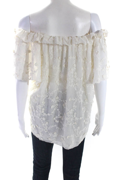 Rebecca Taylor Womens Cotton Blend Embroidered Floral Blouse Top Beige Size 12