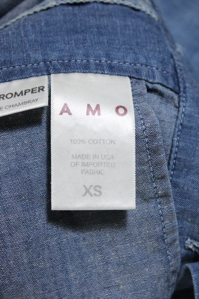 Amo Womens Skip Long Sleeve Button Up Collared Denim Romper Blue Size XS