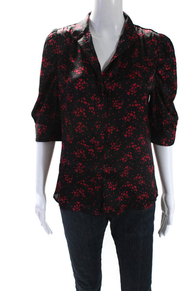 Tamara H. Womens Button Front 3/4 Sleeve Satin Heart Shirt Black Red Size Small