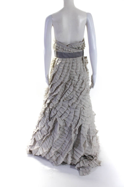 Quillaree Womens Gray Layered Ruffle Strapless Gown Dress Size 8