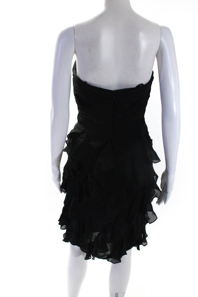 Badgley Mischka Womens Back Zip Strapless Ruffled Silk Cocktail Dress Black 4