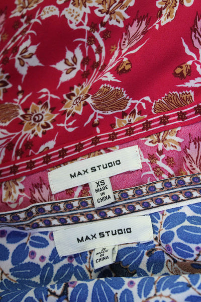 Max Studio Rose + Olive Womens Floral Blouses Pink White Blue Size Small Lot 4