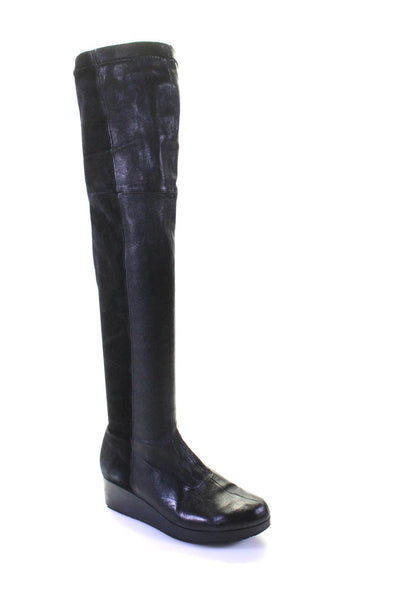 Robert Clergerie Women's Round Toe Pull-On Suede Knee High Boot Black Size 7