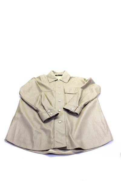 Zara Womens Long Sleeves Snap Button Down Faux Leather Shacket Beige Size S Lot
