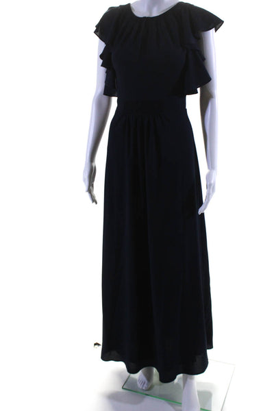 Whistles Women's V-Neck Ruffle Smocked Waist Maxi Dress Navy Blue Size 0