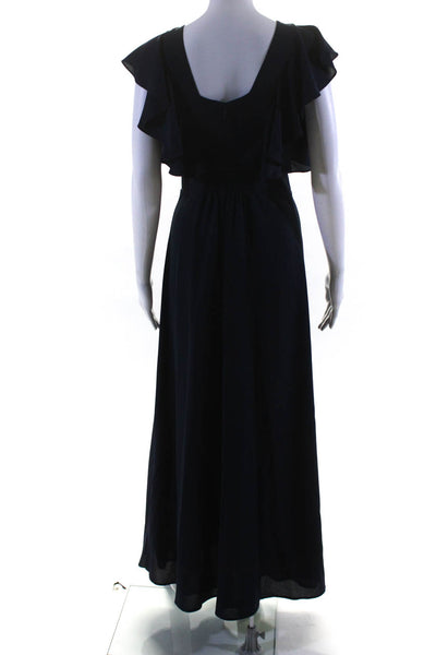 Whistles Women's V-Neck Ruffle Smocked Waist Maxi Dress Navy Blue Size 0