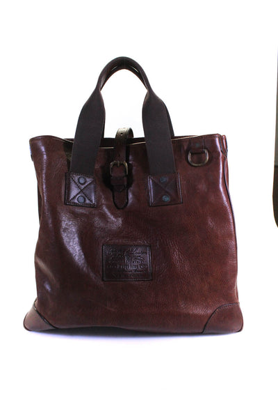 Ralph Lauren Mens Leather Buckle Top Handle Tote Bag Brown Size L