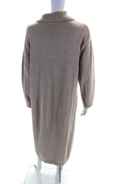 Demylee Womens Long Sleeves Half Button Sweater Dress Beige Cotton Size Small