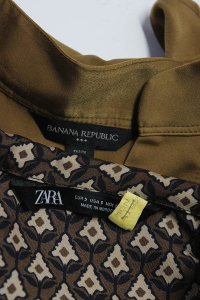 Zara Banana Republic Womens Dress Brown Printed Collar Blouse Top Size S XS lot2