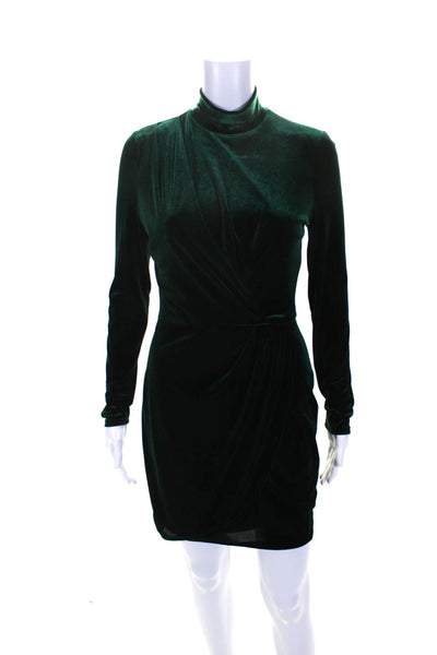 Black Halo Womens Green Velvet High Neck Drape Long Sleeve Shift Dress Size S