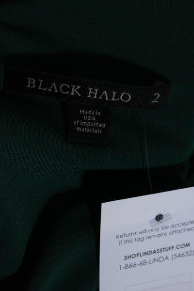 Black Halo Womens Green Velvet High Neck Drape Long Sleeve Shift Dress Size S