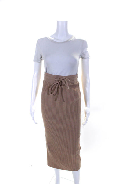 The Range Womens Light Brown Ribbed Cotton Drawstring Midi Pencil Skirt Size M