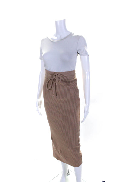 The Range Womens Light Brown Ribbed Cotton Drawstring Midi Pencil Skirt Size M