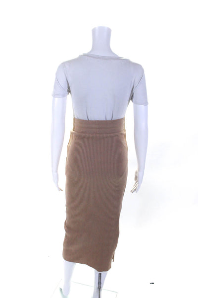 The Range Womens Light Brown Ribbed Cotton Drawstring Midi Pencil Skirt Size M