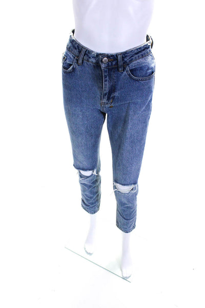 Ksubi Womens Blue Medium Wash Mid-Rise Ripped Straight Leg Jeans Size 23