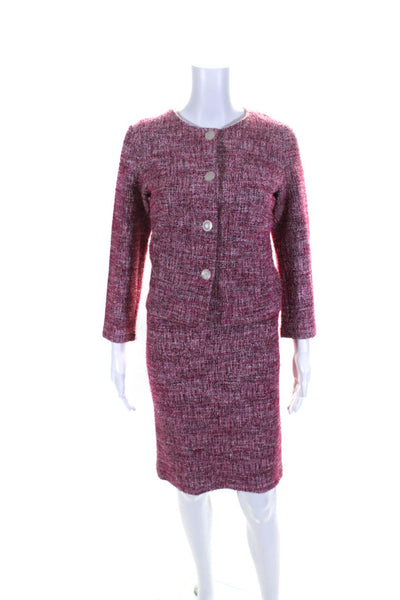 Agnes B Womens Tweed Button Up Blazer Zip Up Pencil Skirt Suit Pink Size 1